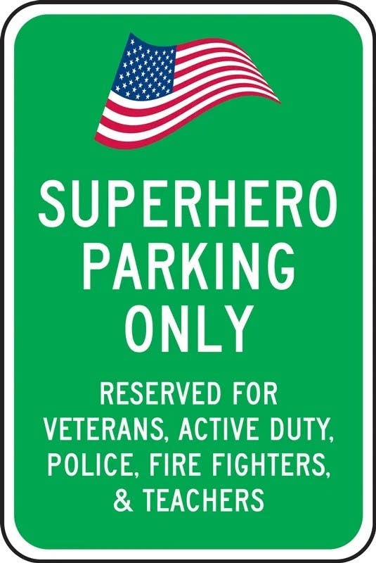 AccuformNMC FRP095RA Reserved Parking Sign, Superhero Parking Only, Reserved For Veterans…, 18" H x 12" W