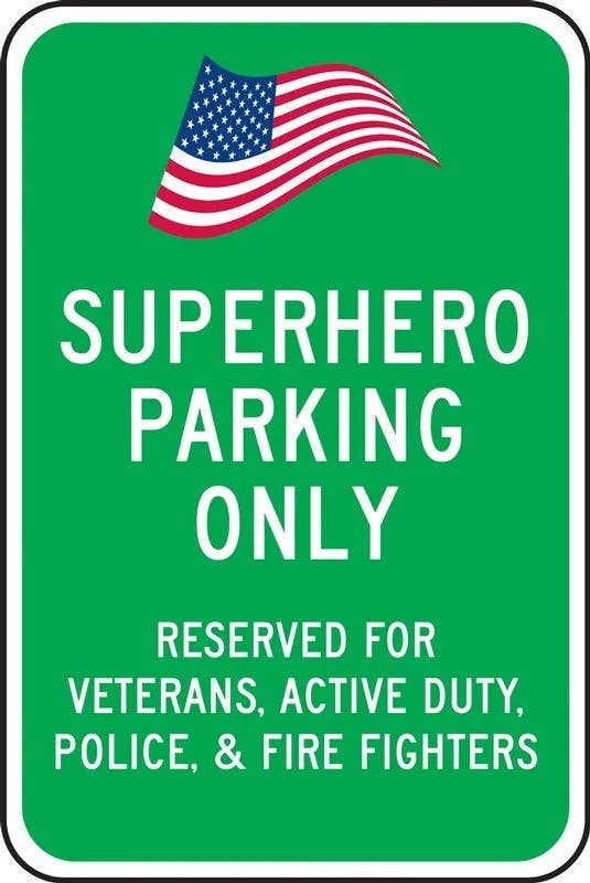 AccuformNMC FRP096RA Reserved Parking Sign, Superhero Parking Only, Reserved For Veterans..., 18" H x 12" W