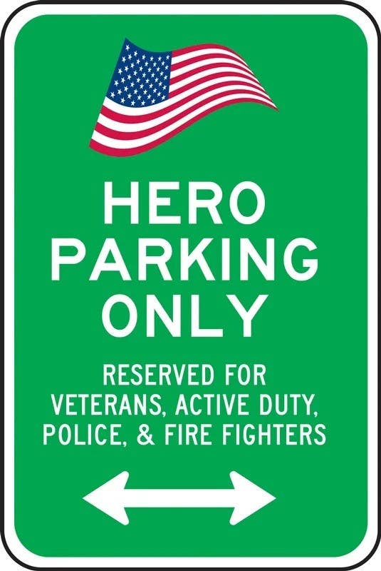 AccuformNMC FRP099RA Reserved Parking Sign, Hero Parking Only, Reserved For Veterans..., 18" H x 12" W