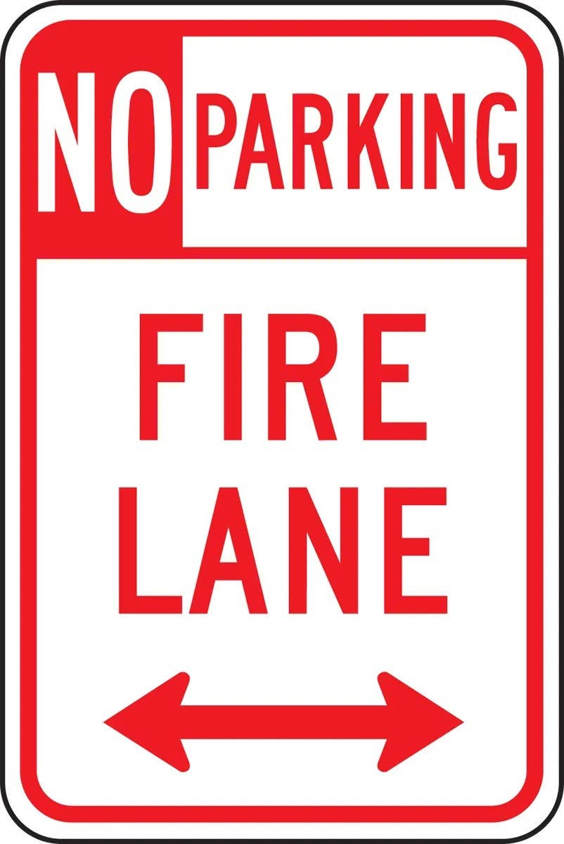AccuformNMC FRP129RA No Parking Traffic Sign, Fire Lane (Double Arrow), Engineer Grade Reflective Aluminum (.080)