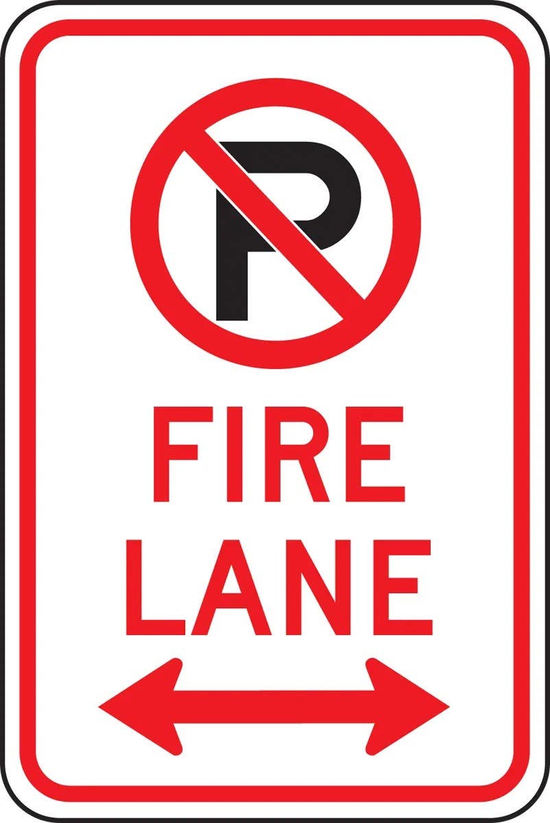 AccuformNMC FRP130RA No Parking Sign, Fire Lane (Double Arrow), Engineer Grade Reflective Aluminum (.080), 18" H  x 12" W