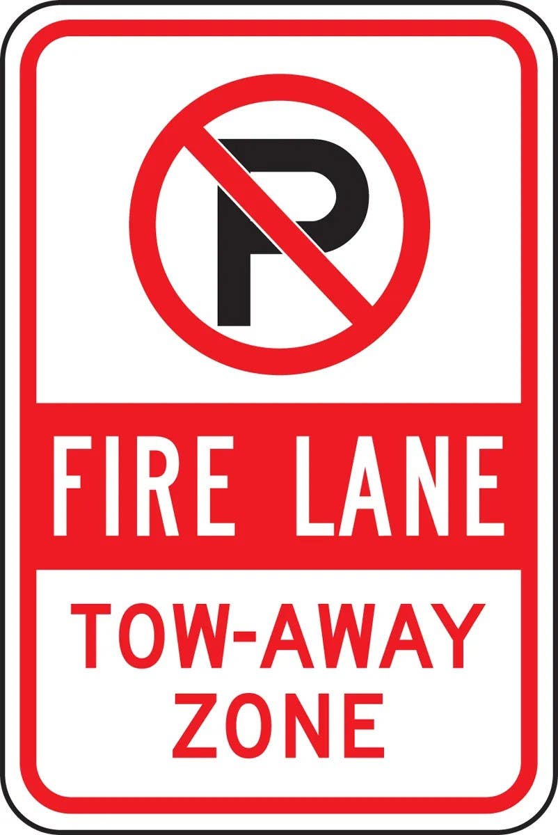 AccuformNMC FRP131RA No Parking Sign, Fire Lane, Tow-Away Zone, Engineer Grade Reflective Aluminum (.080), 18" H  x 12" W