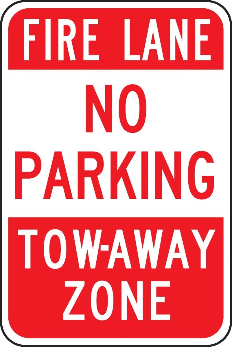 AccuformNMC FRP No Parking Sign, Fire Lane, Tow-Away Zone, Engineer Grade Reflective Aluminum (.080)