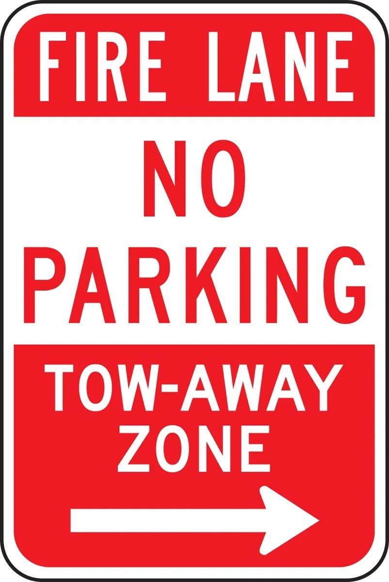 AccuformNMC FRP No Parking Sign, Fire Lane, Tow-Away Zone, Engineer Grade Reflective Aluminum (.080), 18" H  x 12" W