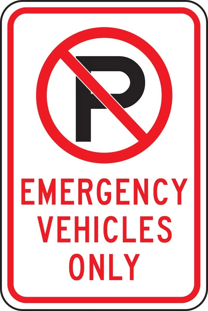 AccuformNMC FRP147RA No Parking Sign, Emergency Vehincles Only, Engineer Grade Reflective Aluminum (.080), 18" H  x 12" W
