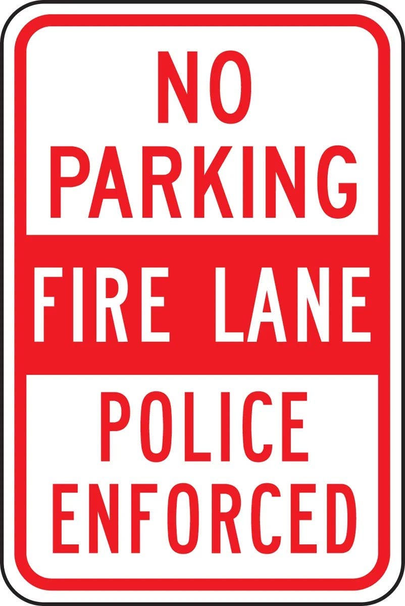 AccuformNMC FRP152RA No Parking Traffic Sign, Fire Lane, Police Enforced, Engineer Grade Reflective Aluminum (.080)