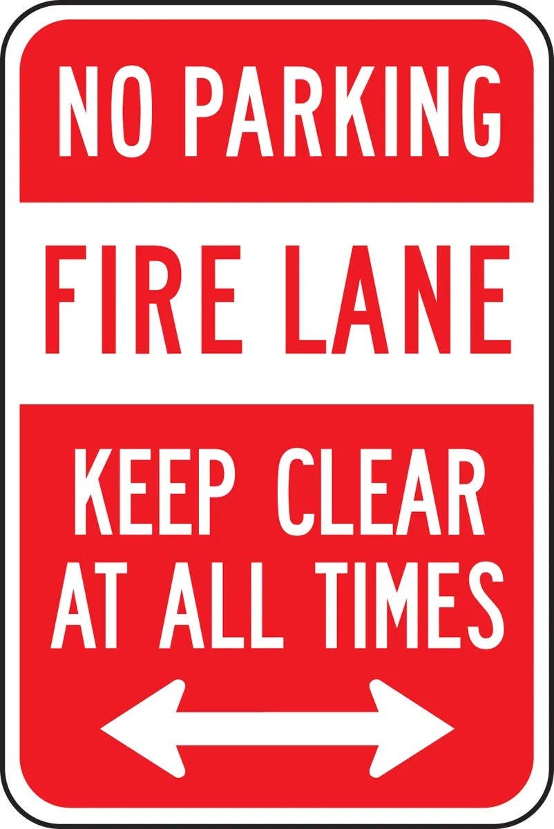 AccuformNMC FRP154RA No Parking Traffic Sign, Fire Lane, Keep Clear At All Times (Double Arrow), 18" H  x 12" W