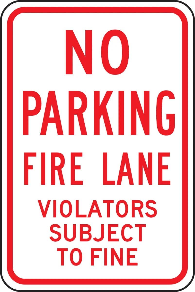 AccuformNMC FRP155RA No Parking Traffic Sign, Fire Lane, Violators Subject To Fine, Engineer Grade Reflective Aluminum (.080)