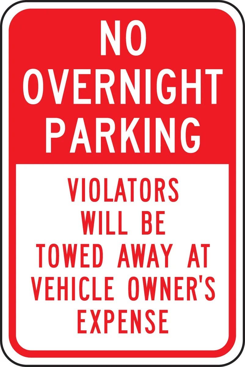 AccuformNMC FRP178RA Traffic Sign, No Overnight Parking Violators Will Be Towed Away…, 18" H  x 12" W