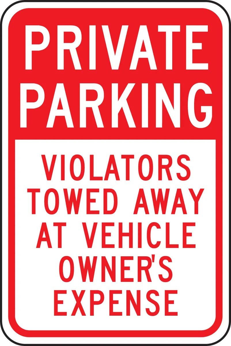 AccuformNMC FRP240RA Private Parking Traffic Sign, Violators Towed Away At Vehicle Owner's Expense, 18" H  x 12" W