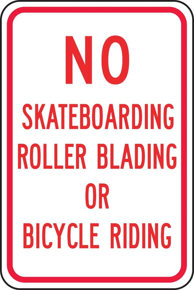 AccuformNMC FRP258RA Traffic Sign, No Skateboarding Roller Blading Or Bicycle Riding, 18" H  x 12" W