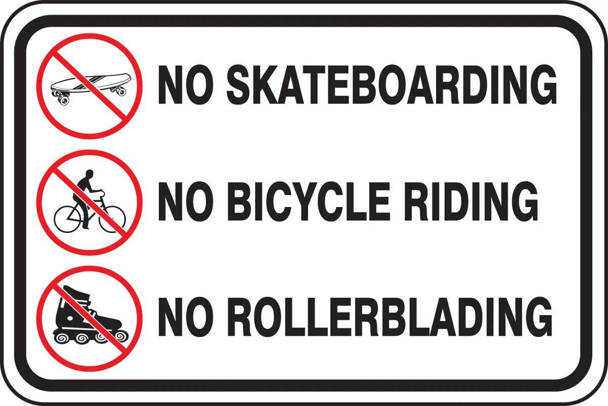 AccuformNMC FRP294RA Traffic Sign, No Skateboarding, No Bicycle Riding, No Rollerblading, 12" H x 18" W