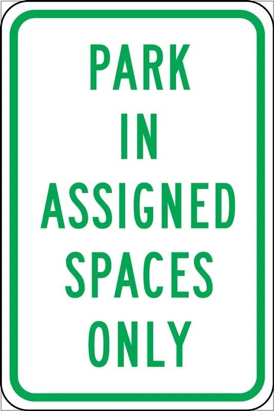 AccuformNMC FRP333RA Traffic Sign, Park In Assigned Spaces Only, Engineer-Grade Prismatic, 18" H  x 12" W