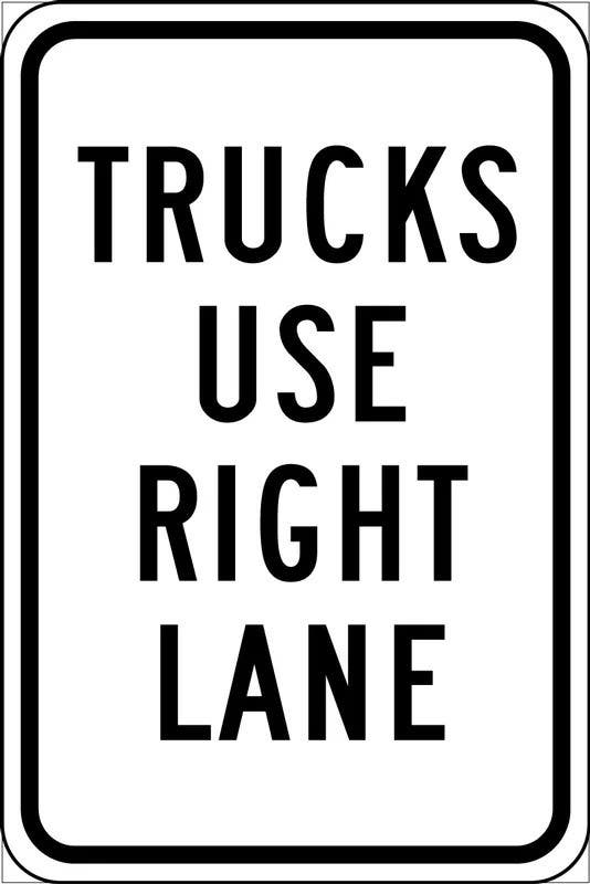 AccuformNMC FRP344RA Traffic Sign, Trucks Use Right Lane, Engineer-Grade Prismatic, 18" H  x 12" W