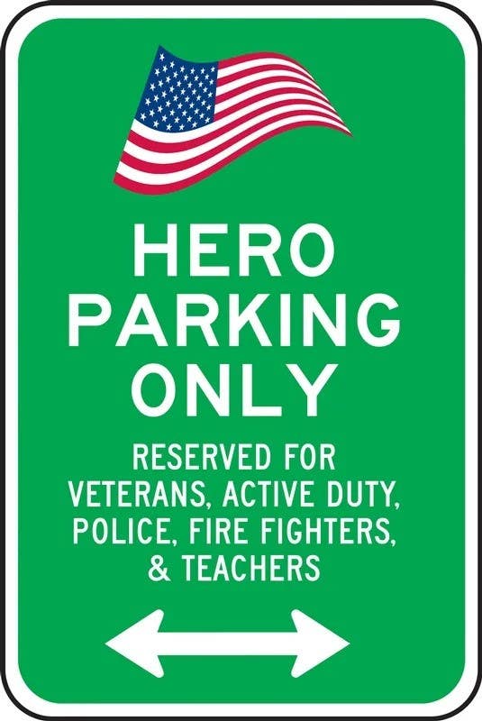 AccuformNMC FRP363RA Reserved Parking Sign, Hero Parking Only, Reserved For Veterans, Active Duty…(Arrow), 18" H  x 12" W