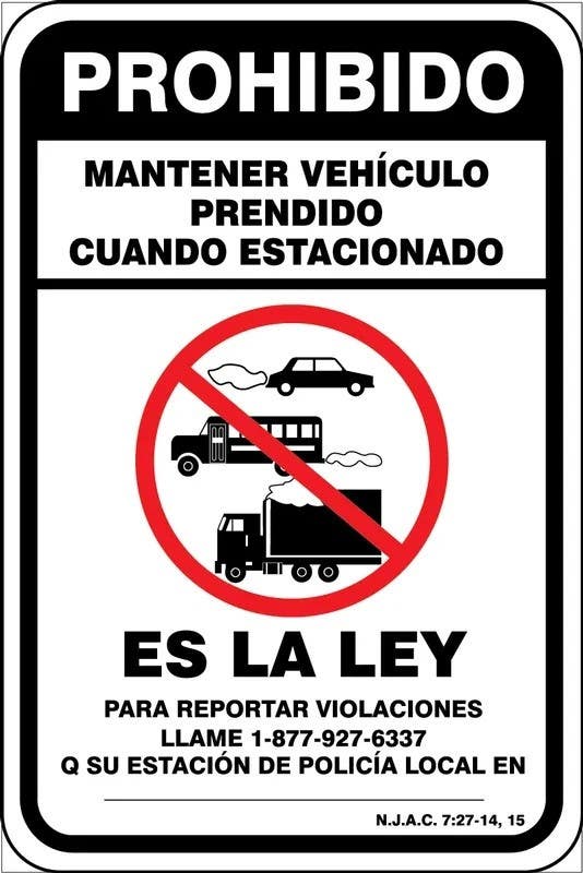 AccuformNMC FRP420RA Spanish Prohibido Traffic Safety Sign, Mantener Vehiculo Prendido Cuando Estacionado, 18" H  x 12" W