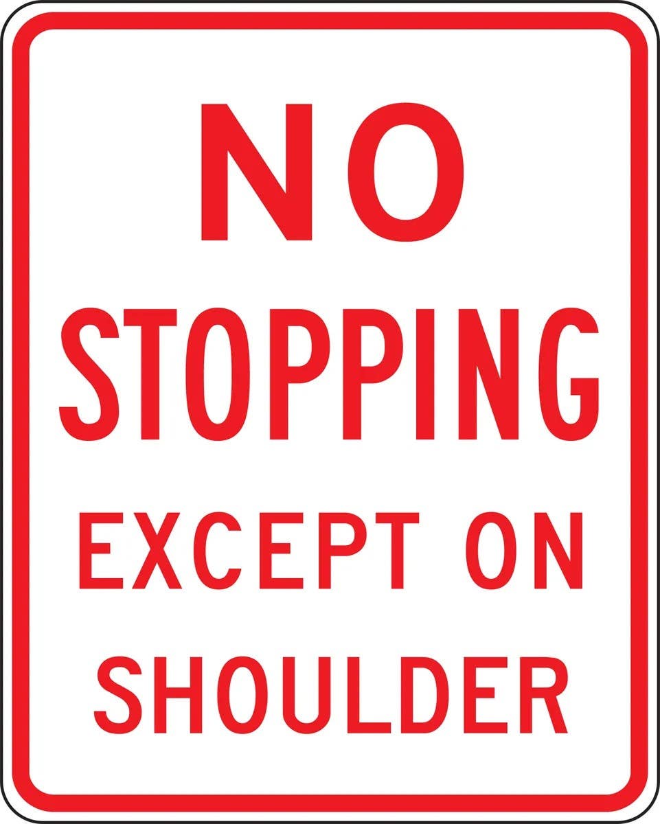 AccuformNMC FRP434 Lane Guidance Sign, No Stopping Except On Shoulder, 30" H x 24" W