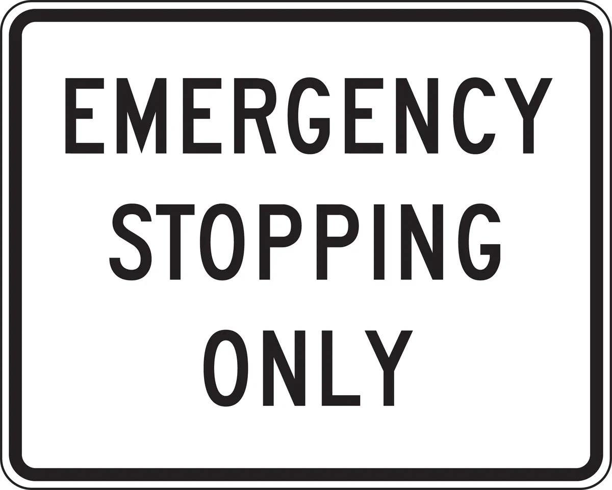 AccuformNMC FRP435 Lane Guidance Sign, Emergency Stopping Only, 24" H x 30" W