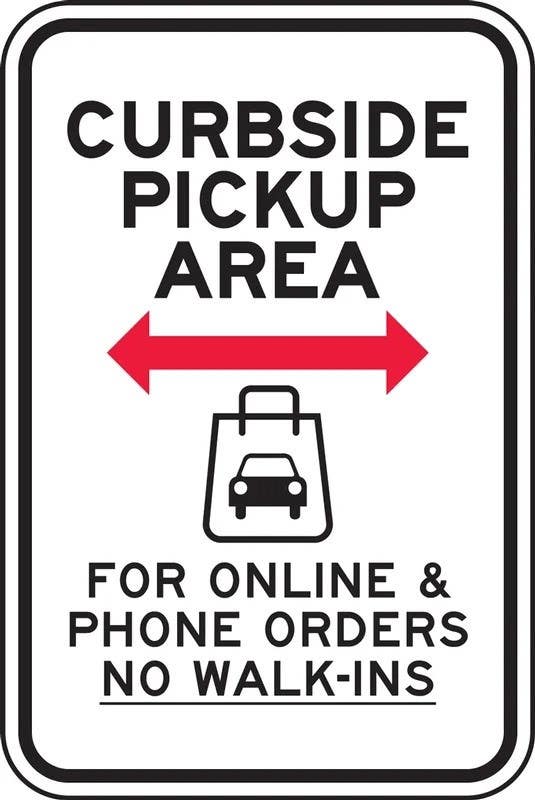 AccuformNMC FRP66 Parking Sign, Curbside Pickup Area w/ Double Arrow, For Online & Phone Orders..., Engineer Grade Reflective