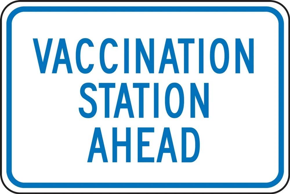 AccuformNMC FRP803RA Traffic Sign, Vaccination Station Ahead, Engineer-Grade Prismatic, 12" H x 18" W
