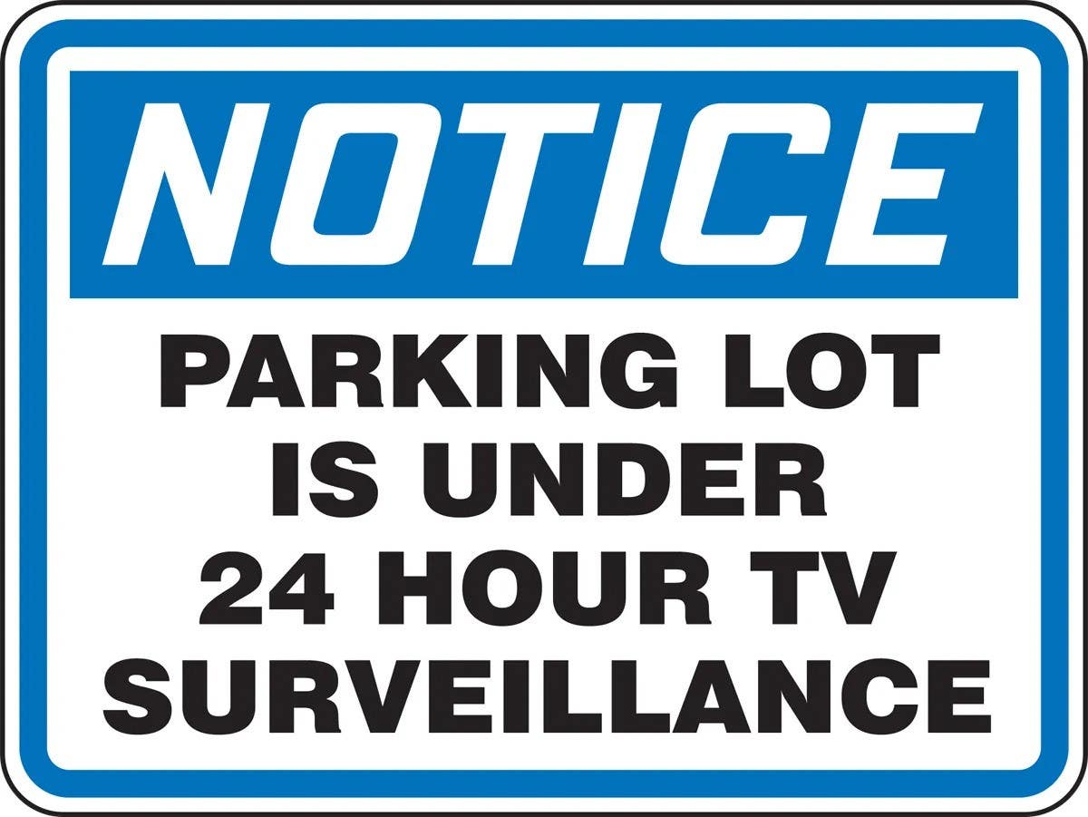 AccuformNMC FRP908 Notice, Parking Lot Is Under 24 Hour TV Surveillance Sign, 18" H x 24" W