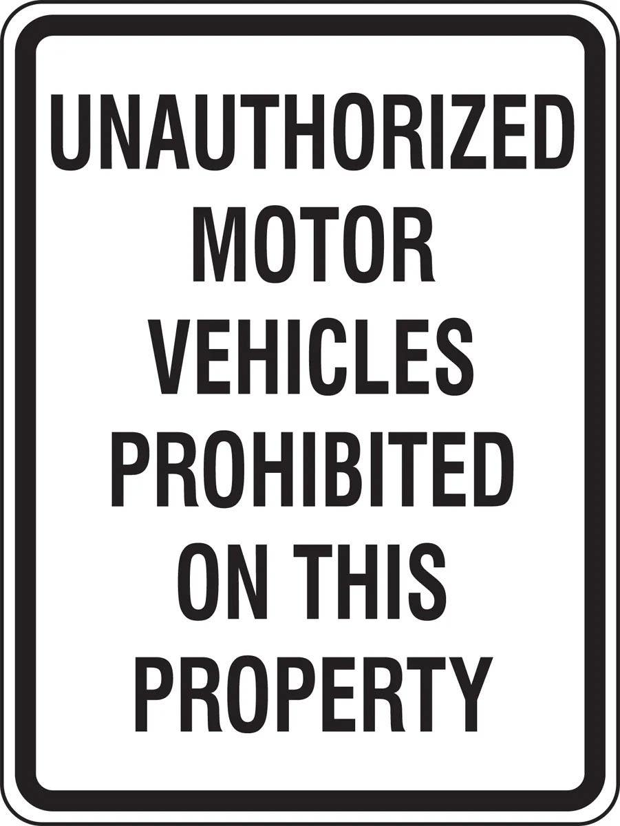 AccuformNMC FRP912 Facility Traffic Sign, Unauthorized Motor Vehicles Prohibited On This Property, 24" H x 18" W