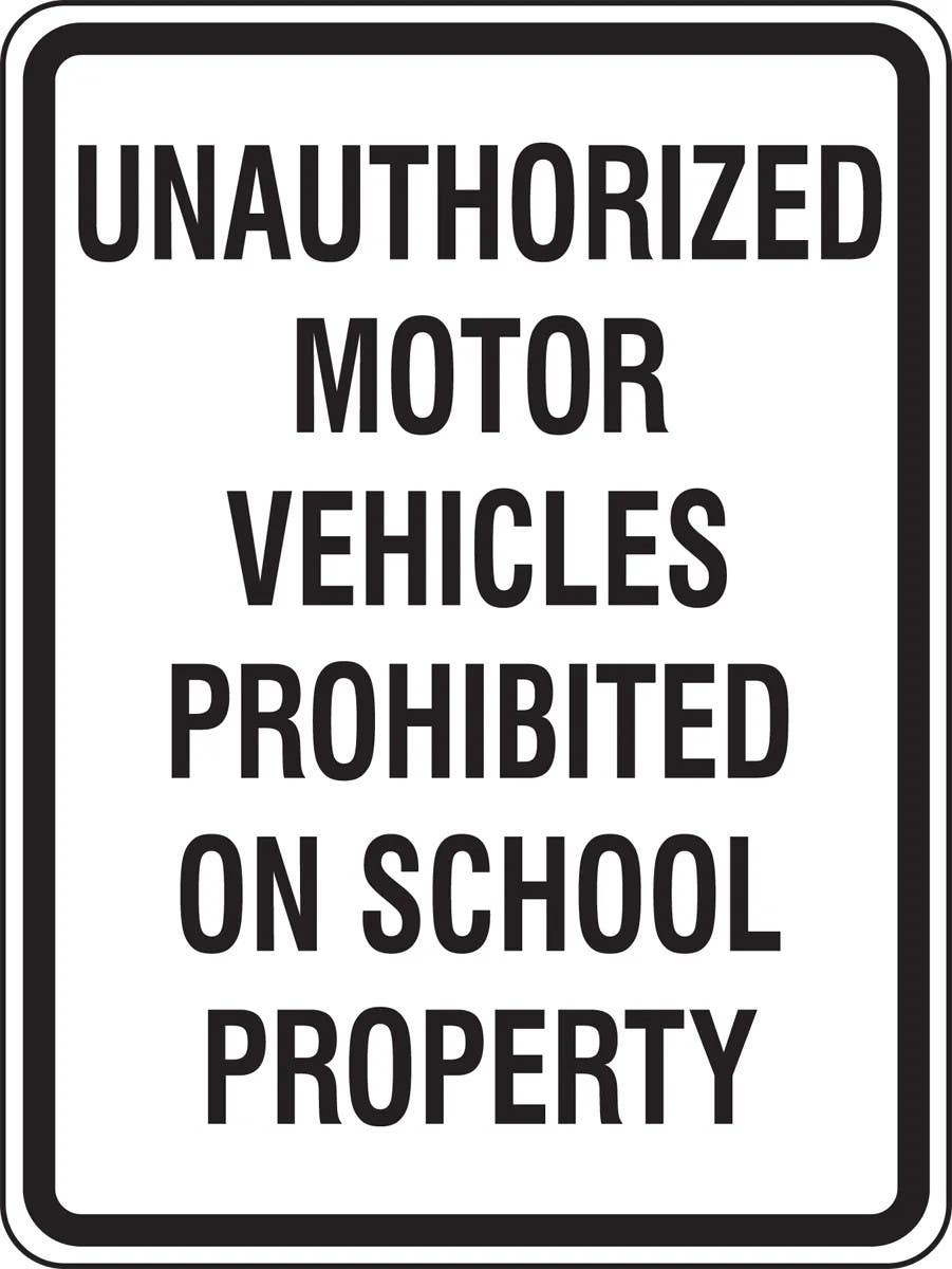 AccuformNMC FRP916 Unauthorized Motor Vehicles Prohibited On School Property Sign, 24" H x 18" W