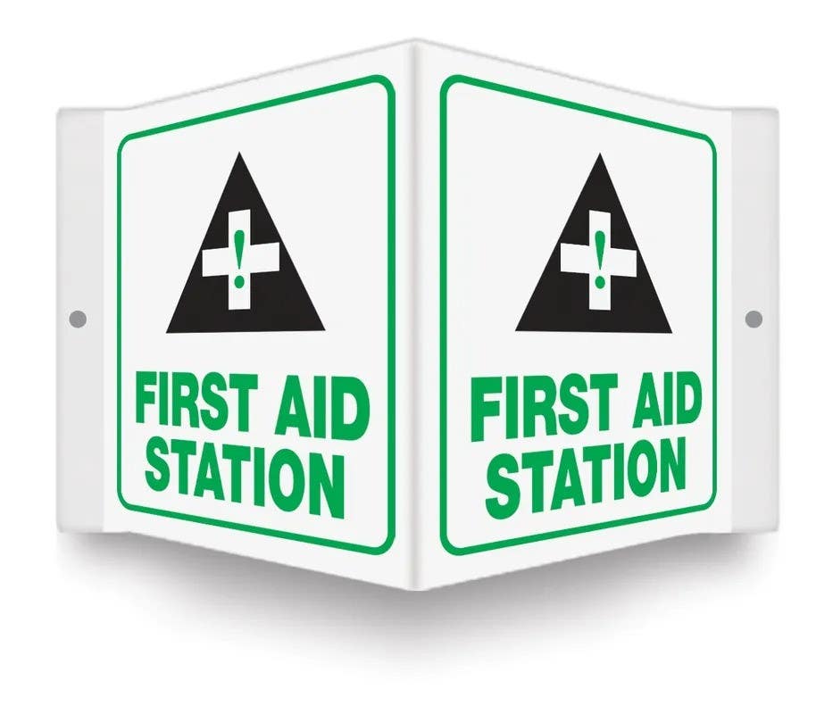 AccuformNMC FRPSP Bilingual Projection Safety Sign, Station (First Aid)