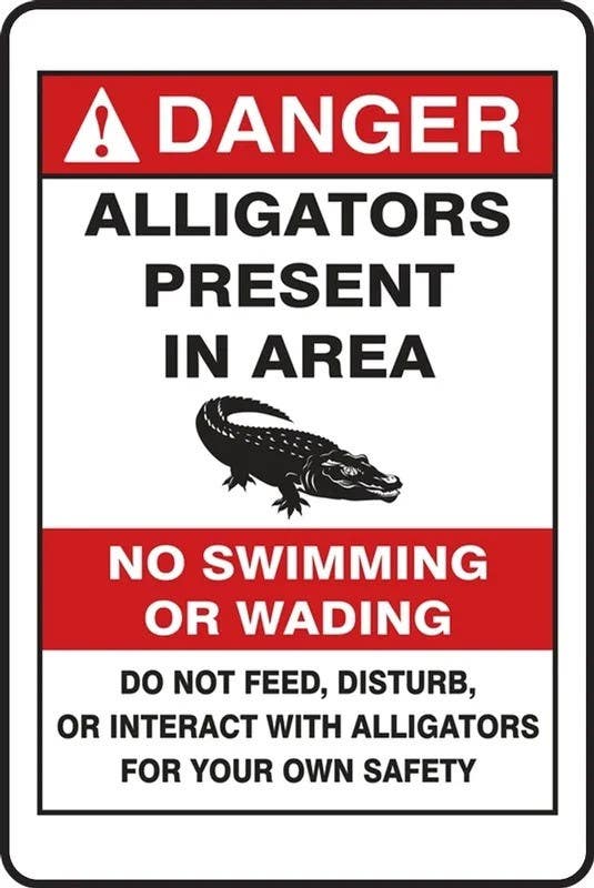 AccuformNMC R00 ANSI Danger Safety Sign, Alligators Present In Area, No Swimming Or Wading…
