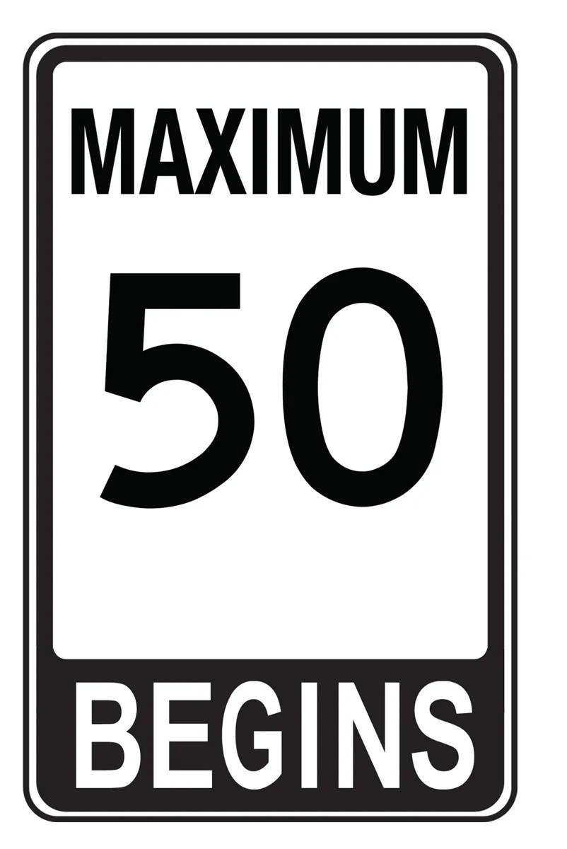 AccuformNMC FRR21050 Speed Sign, Maximum 50, Begins, 36" H x 24" W