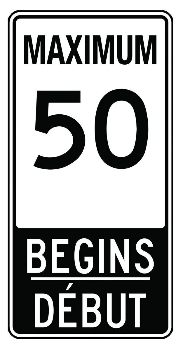 AccuformNMC FRR21250 Speed Sign, Maximum 50, Begins/Debut, 48" H x 24" W