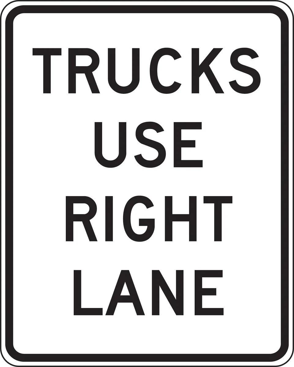 AccuformNMC FRR442 Lane Guidance Sign, Trucks Use Right Lane, 30" H x 24" W