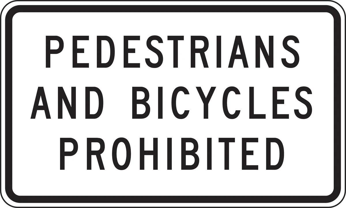 AccuformNMC FRR449 Bicycle & Pedestrian Sign, Pedestrians And Bicycles Prohibited, 18" H x 30" W