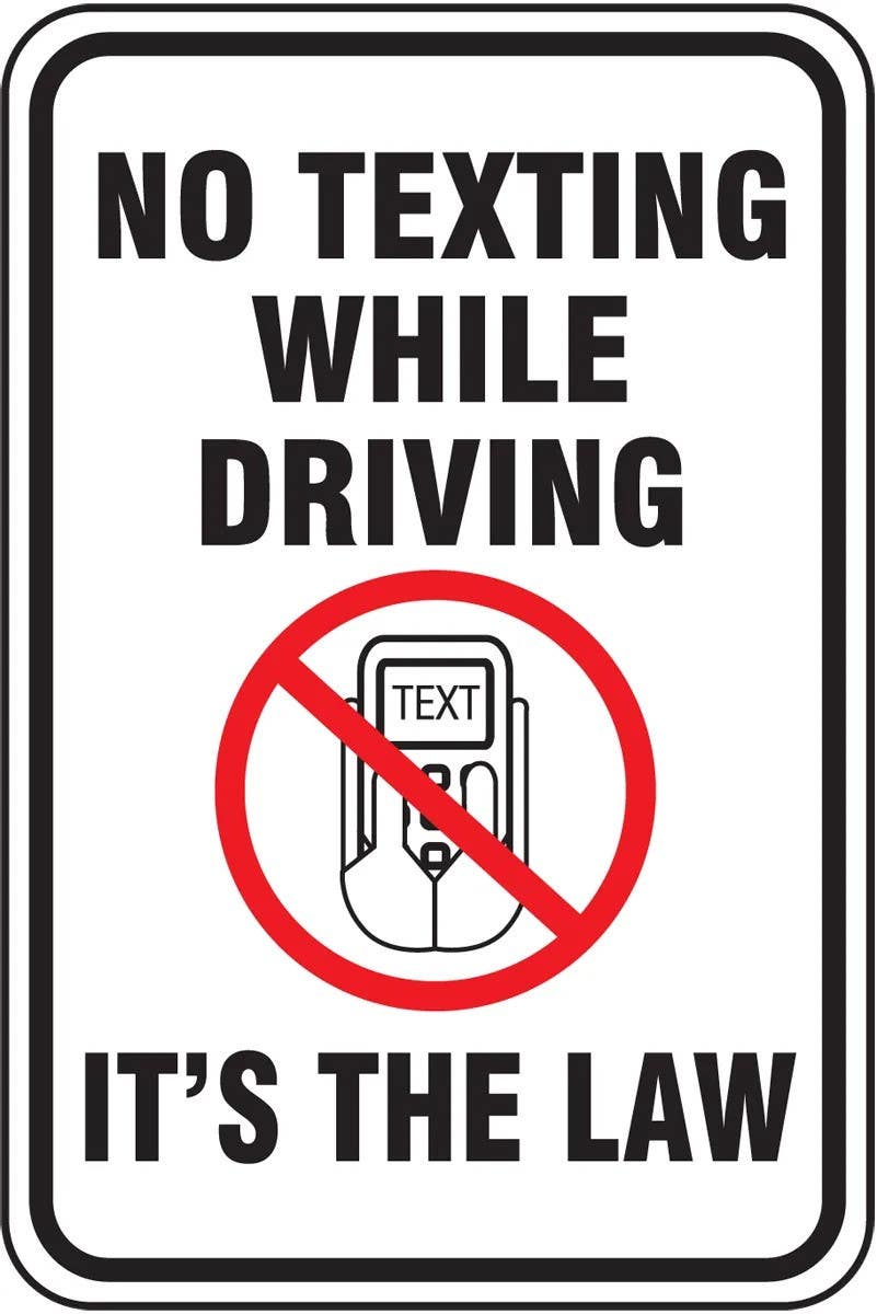 AccuformNMC FRR635 Driver Safety Sign, No Texting While Driving, It's The Law, 18" H x 12" W