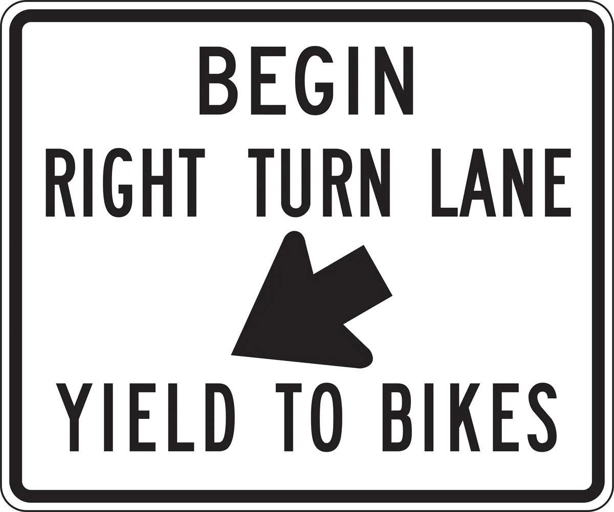 AccuformNMC FRR683 Lane Guidance Sign, Begin Right Turn Lane - Yield To Bikes, 30" H x 36" W