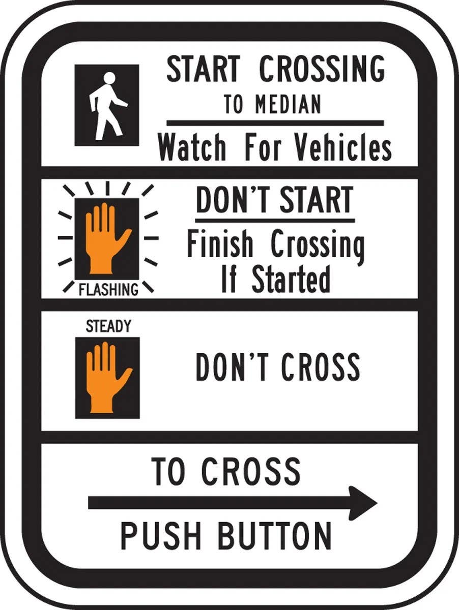 AccuformNMC FRR719 Bicycle & Pedestrian Sign, Start Crossing To Median, 12" H x 9" W