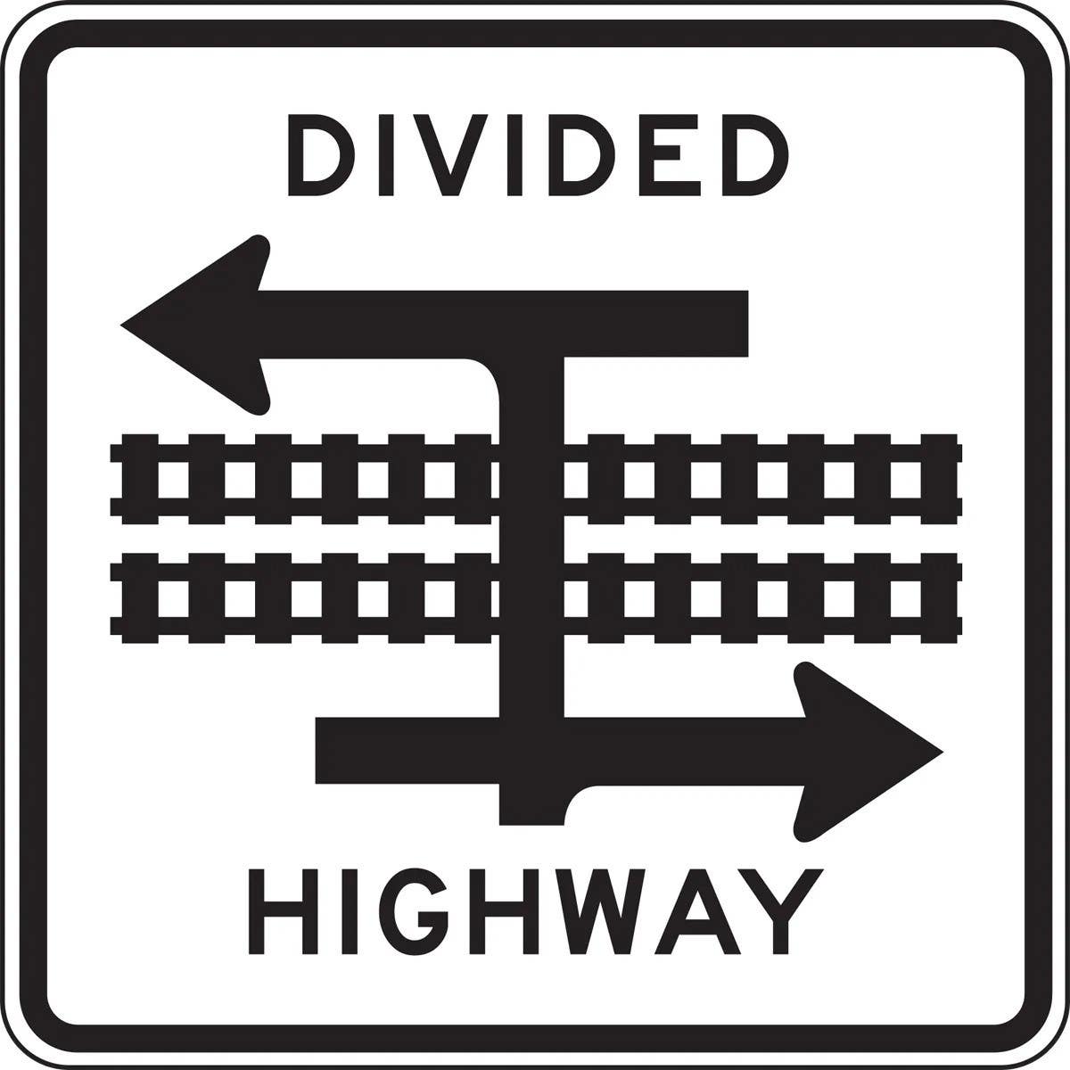 AccuformNMC FRR746 Rail Sign, Divided Highway With Light Rail Transit Crossing (T-Intersection), 24" x 24"