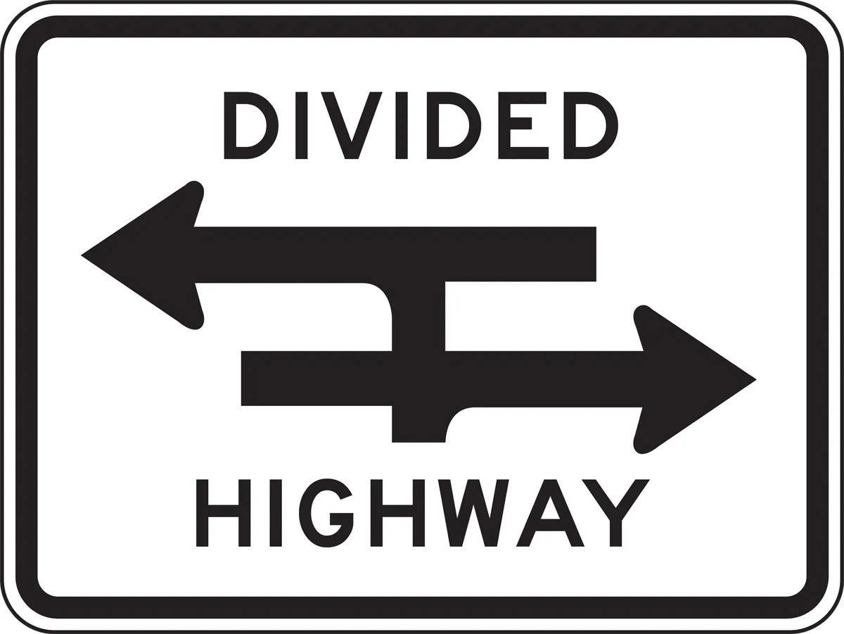 AccuformNMC FRR762 Lane Guidance Sign, Divided Highway (T-Intersection), 18" H x 24" W