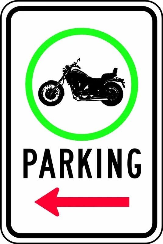 AccuformNMC FRR783RA Traffic Sign, (Motorcycle Graphic) Parking (Left Arrow), Engineer-Grade Prismatic, 18" H x 12" W