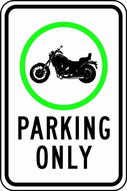 AccuformNMC FRR784RA Traffic Sign, (Motorcycle Graphic) Parking Only, Engineer-Grade Prismatic, 18" H x 12" W