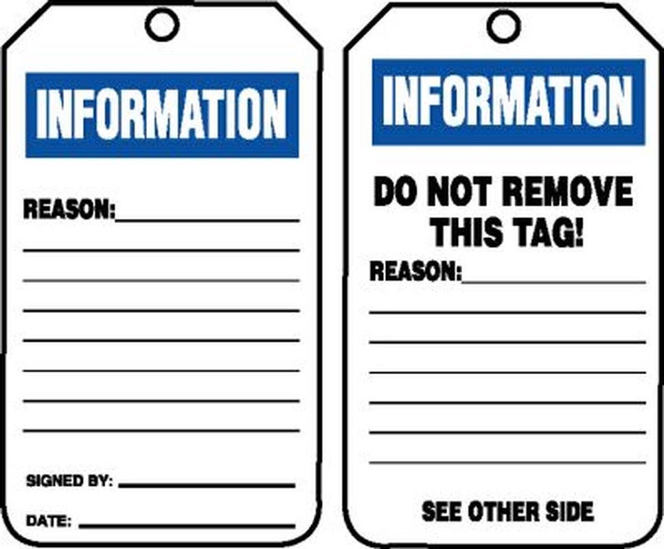 AccuformNMC TRS241 Information Status Safety Tags, Information, 5/PK