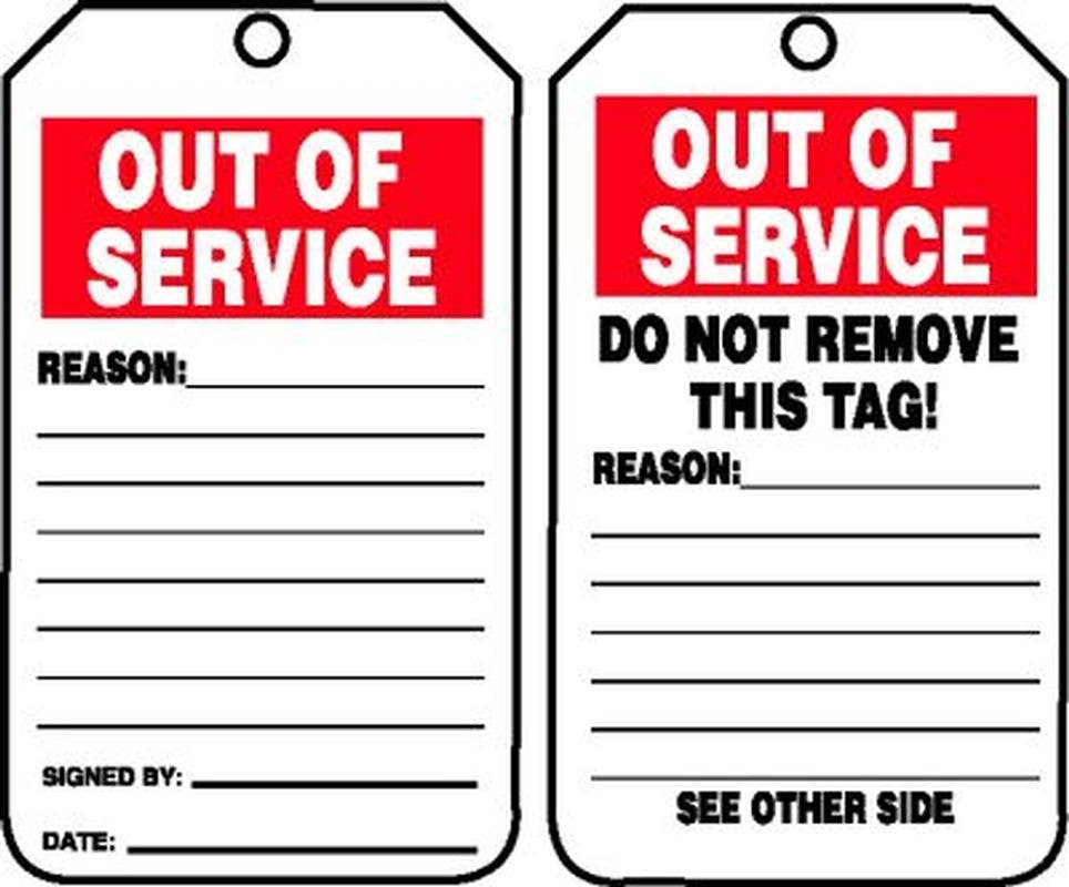 AccuformNMC TRS243 Out Of Service Tags, 5/PK