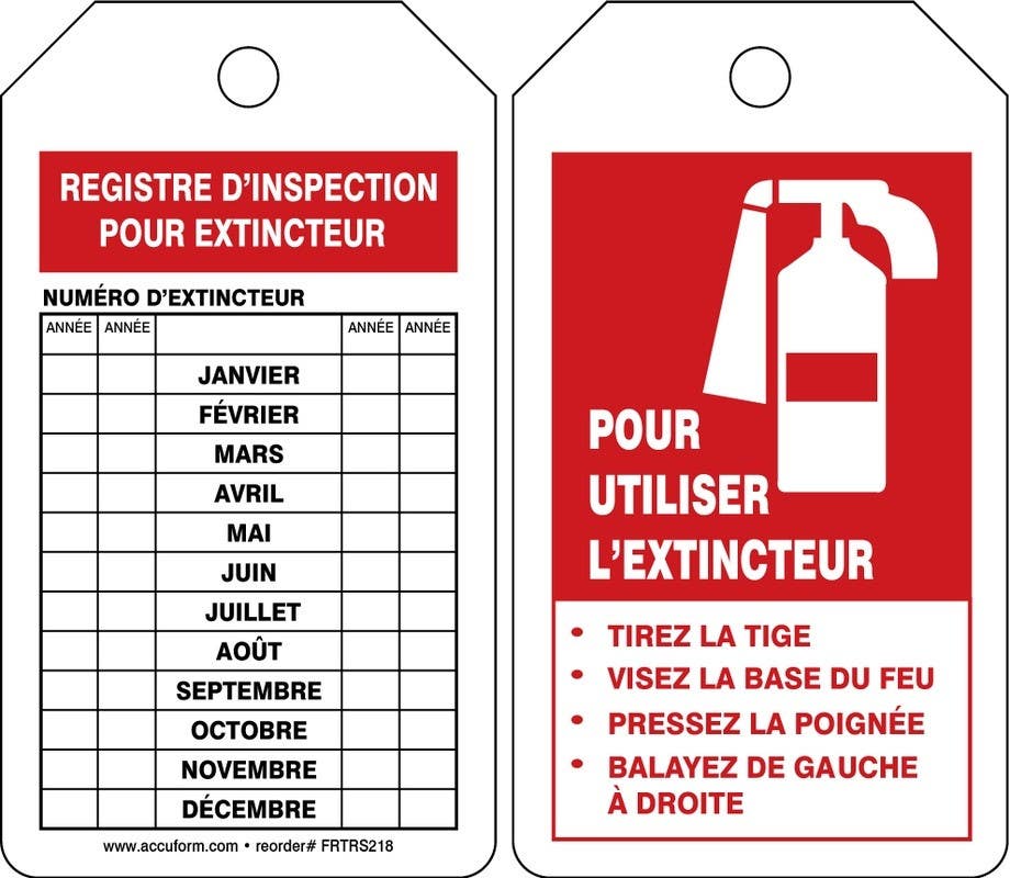AccuformNMC TRS218 Fire Extinguisher Safety Tag, Fire Extinguisher Instructions, 5/PK