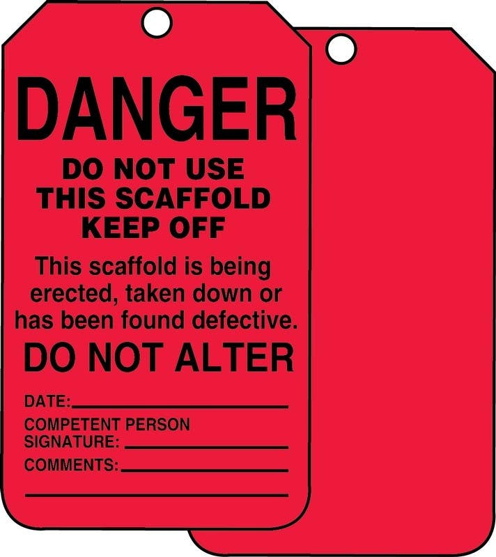 AccuformNMC TSS101 Scaffold Status Safety Tag, Danger, Do Not Use This Scaffold, Keep Off, 5/Pk