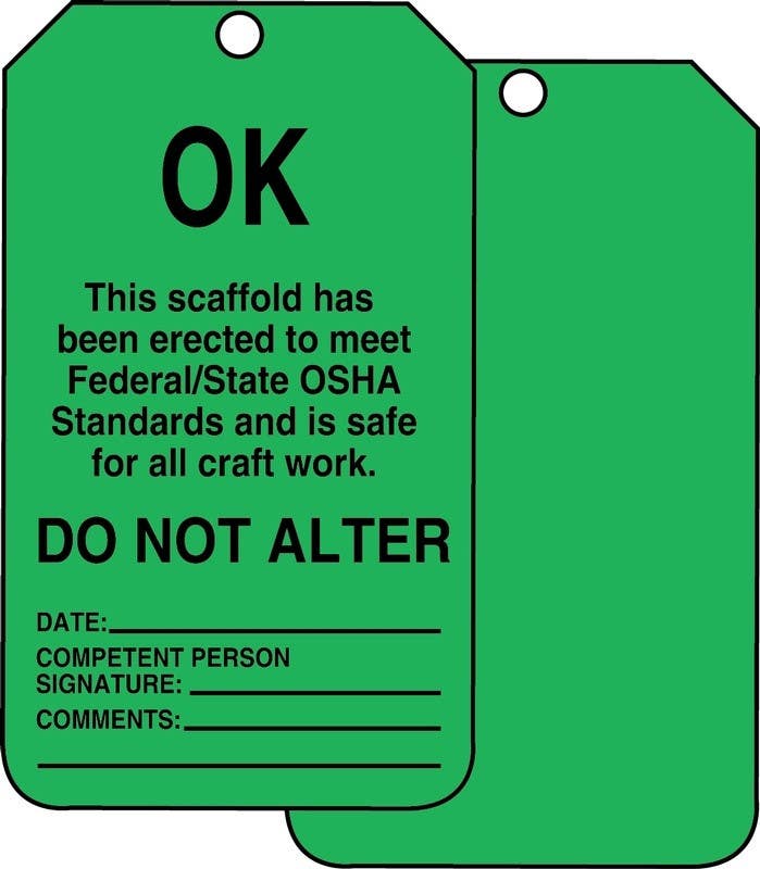AccuformNMC TSS103 Scaffold Status Safety Tag, Ok, Do Not Alter, 5/Pk