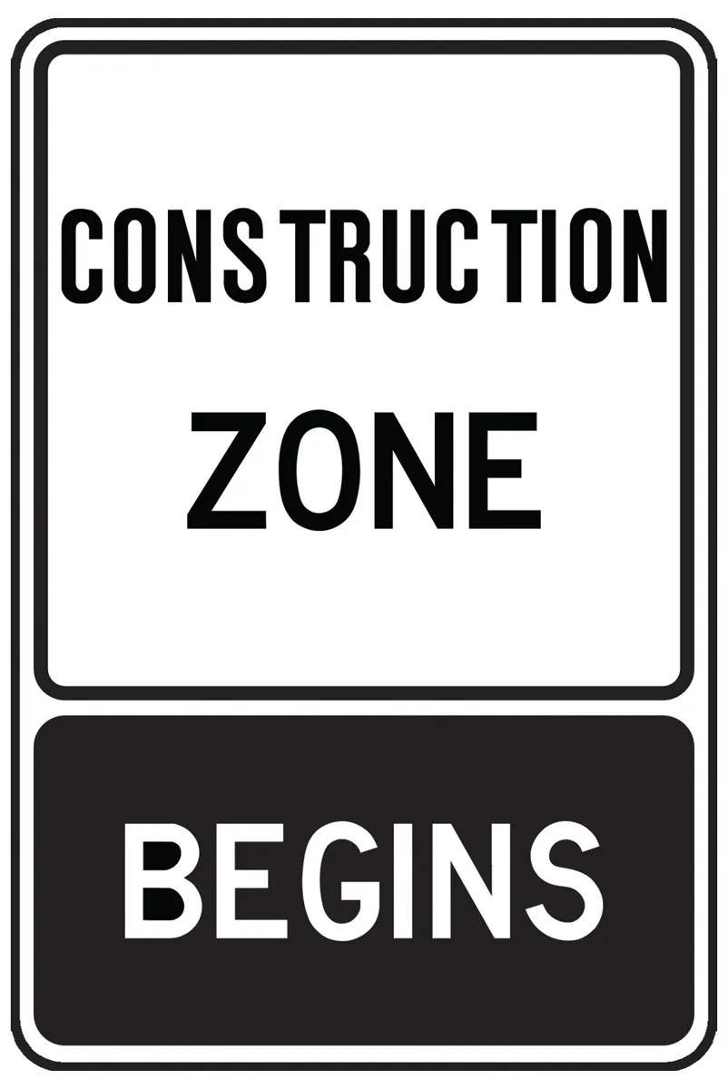 AccuformNMC FRW131 Temporary Condition Sign, Contruction Zone Begins, 36" H x 24" W