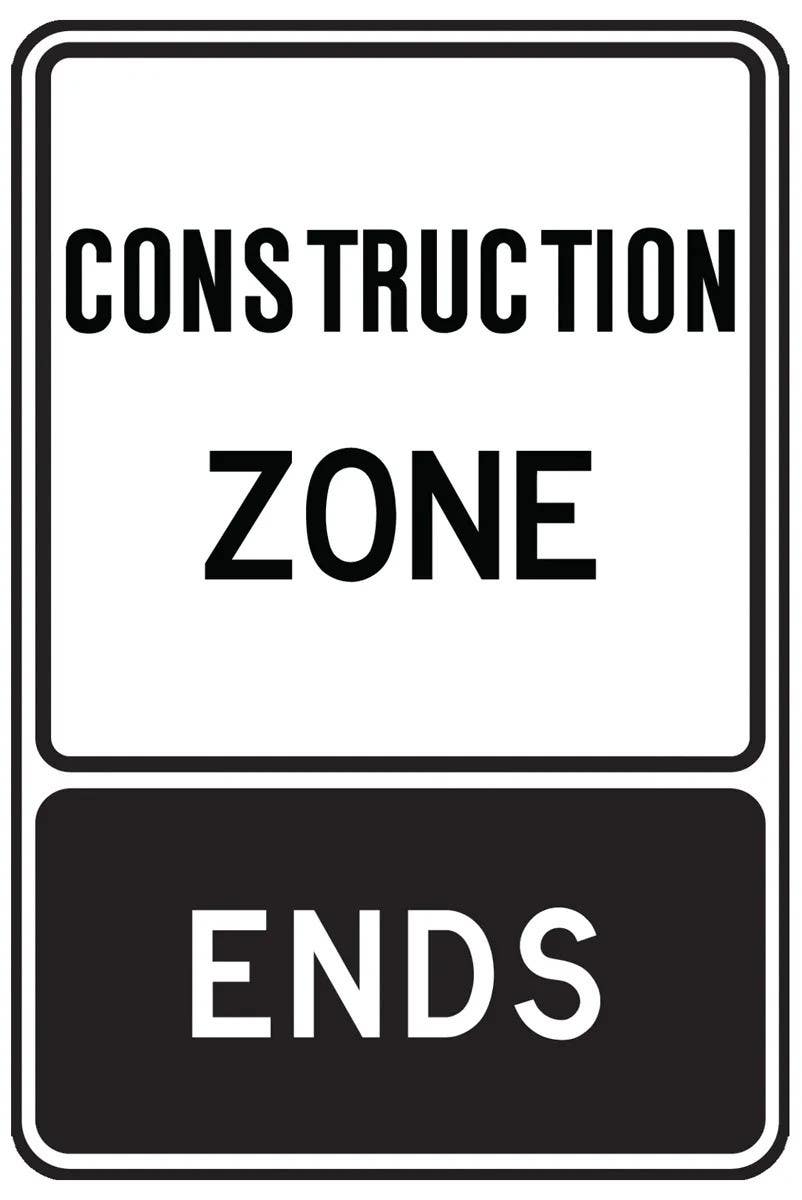 AccuformNMC FRW133 Temporary Condition Sign, Construction Zone Ends, 36" H x 24" W