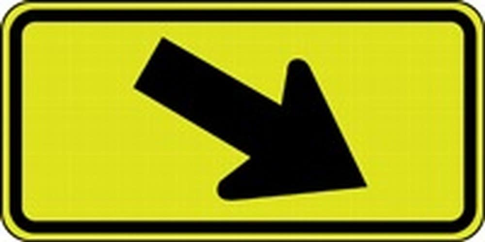 AccuformNMC FRW54 Fluorescent Yellow-Green Sign, Diagonal Downward Arrow, 12" H x 24" W