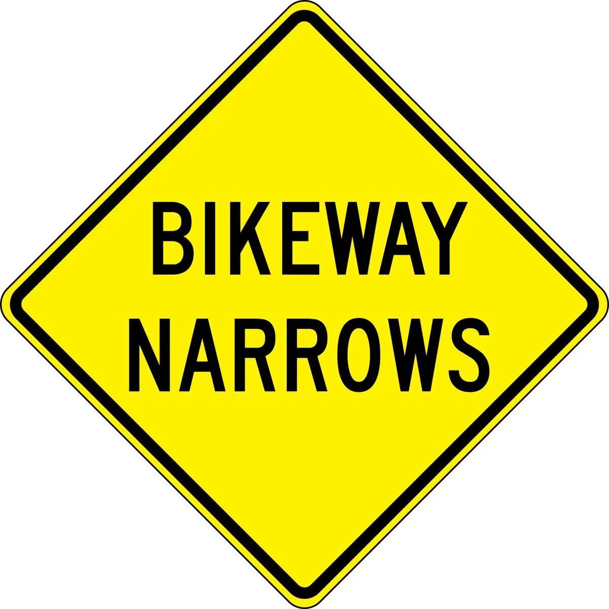 AccuformNMC FRW656 Lane Guidance Sign, Bikeway Narrows, 30" x 30"