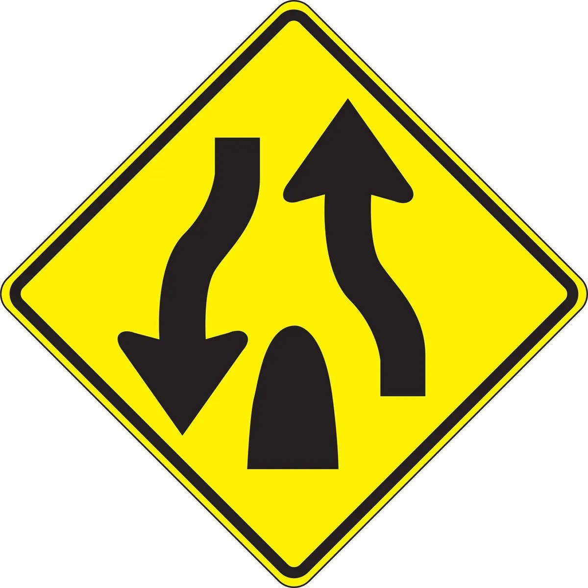 AccuformNMC FRW658 Lane Guidance Sign, Divided Highway Ends (Symbol), 30" x 30"